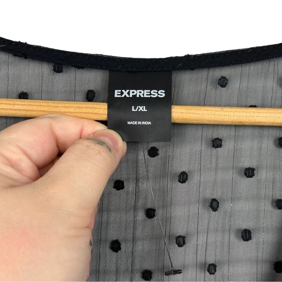 Express Swiss Dot Sheer Shimmery Ruffle Hem Long Sleeve Layering Duster Kimono - Picture 12 of 14